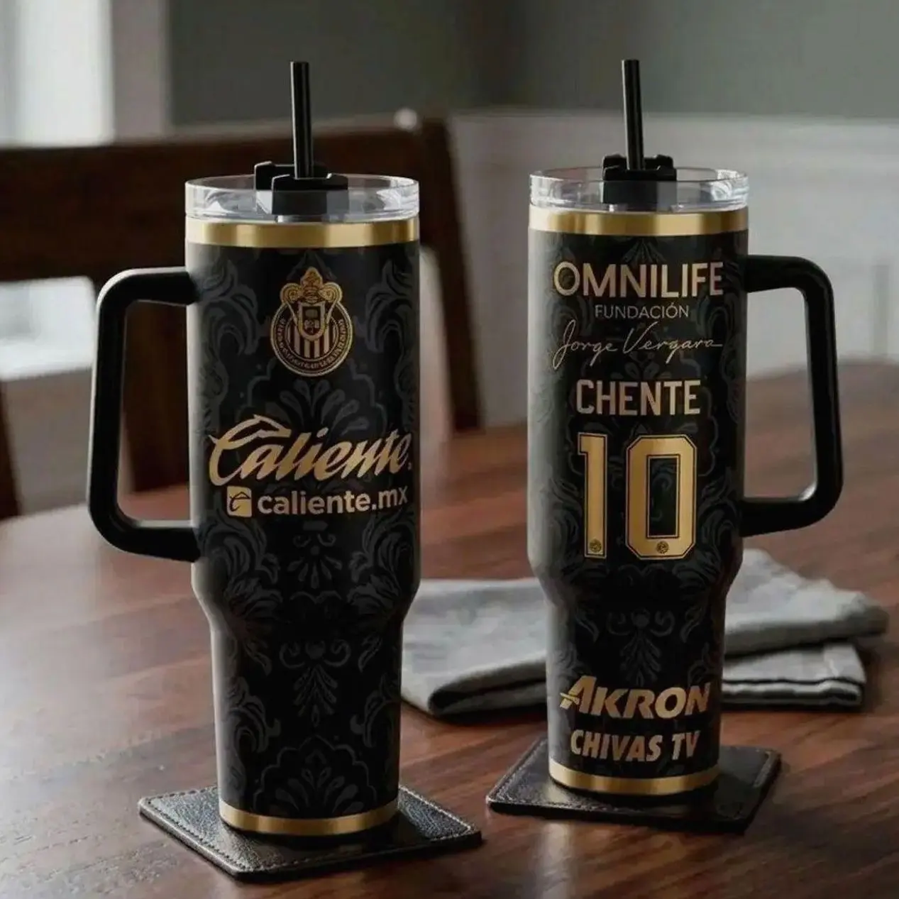 Chivas Guadalajara Black Tumbler 40oz 20oz Handle, Cup Soccer Club Mug Fan Drinkware Gift, Gift for fan