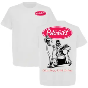 Peterbilt Trucker Skeleton Graphic T-Shirt, Class Pays Pride Drives Truck Driver Tee, American Diesel Trucking Lifestyle Shirt for Big Rig Fans