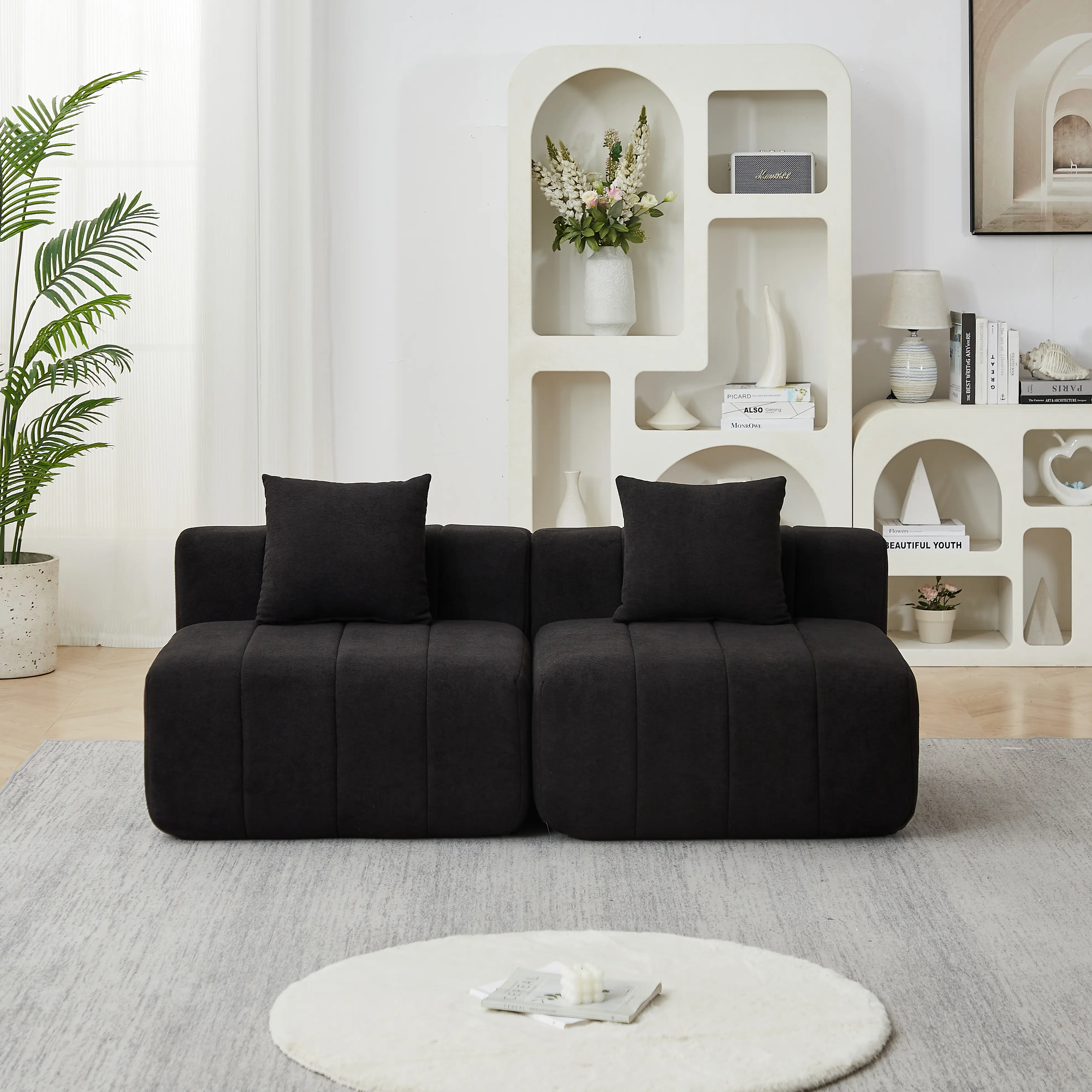 Modern Modular Square Sectional Cozy Sofa with Pillows - Symmetrical Chenille 2-Seater Couch, Versatile Living Room Seating, No Assembly Required