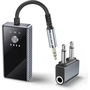 Airplane bluetooth 52 transmitter for 2 airpods or headphones aptx low latency 35mm aux jack bluetooth receiver wireless audio adapter for plane travel tv gymcarspeakers grey