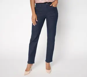 Susan Graver Petite Shimmer Denim Straight Leg Jean