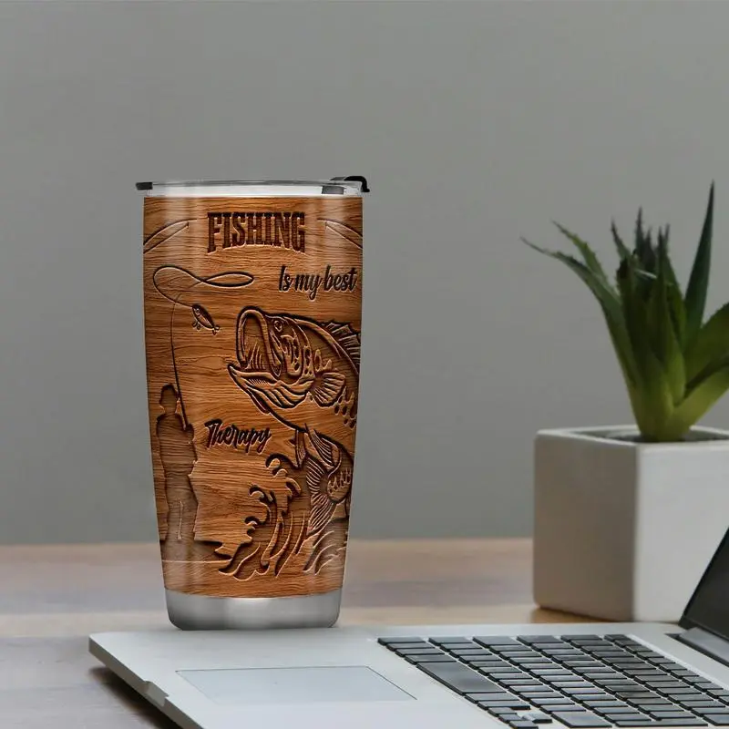 1 Count Fishing Themed Tumbler, 20oz Stainless Steel Vacuum Insulated Tumbler, Funny Fishing Lover Gifts, Birthday Present for Fisherman Men, Drinkware