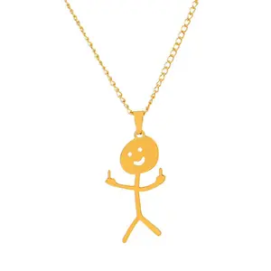 New Fun Graffiti Stainless Steel Necklace with Middle Finger Funny Doodle Necklace