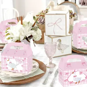LaVenty 12 PCS Pink Silly Goose Party Favor Treat Boxes Bithday Decorations One Silly Goose Pink Gingham Gift Candy Box Bags for Girl Baby Shower 1st Bithday Party Supplies