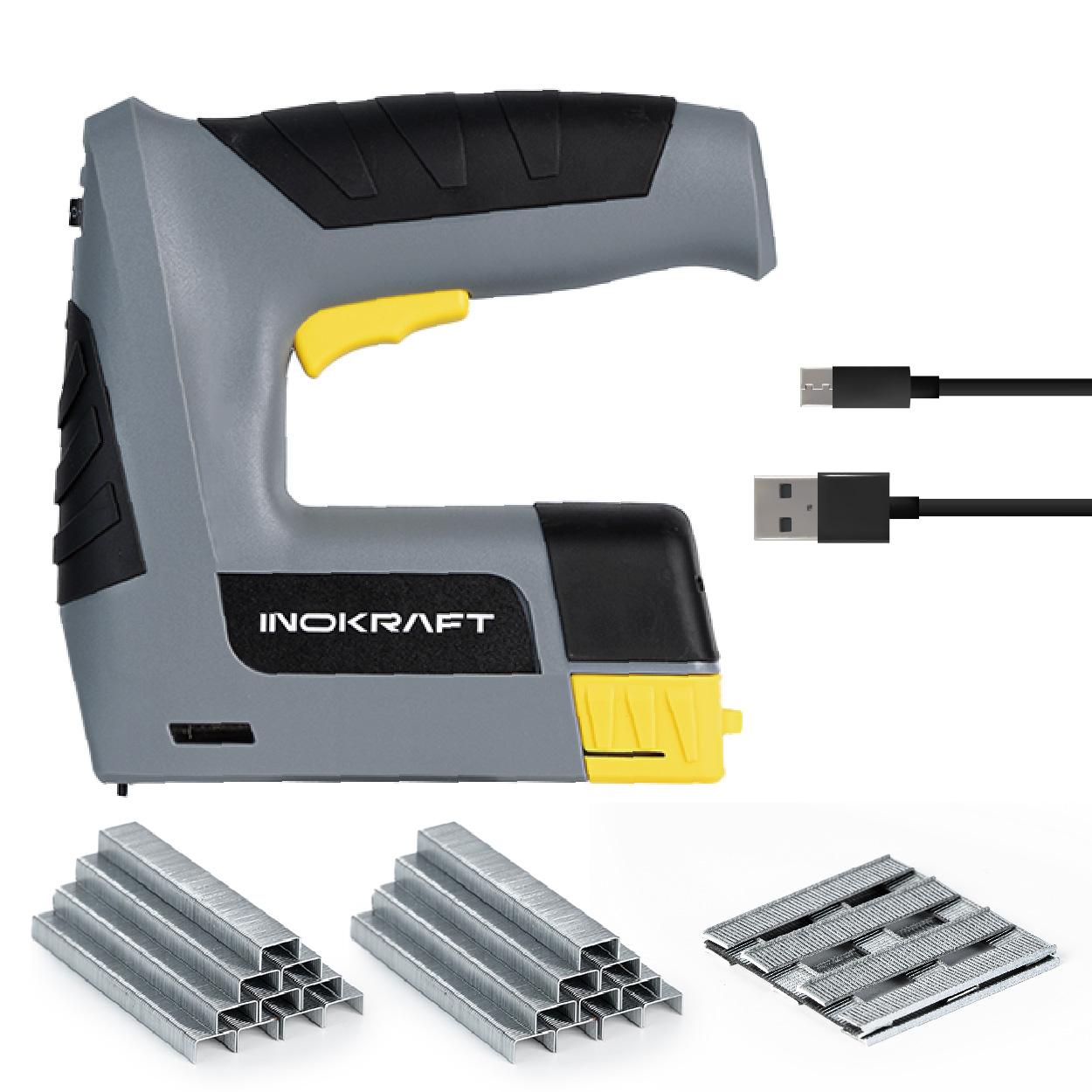 InoKraft 4V Cordless 2-in-1 Staple and Nail Gun Power Tool - Light Duty Rechargeable Hardware Tool Kit for Upholstery, Wood Repair, DIY Projects