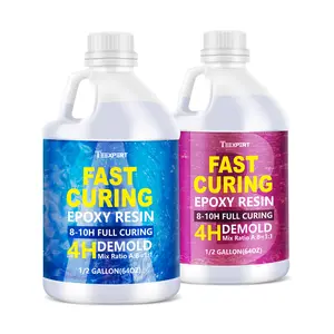 Teexpert Fast Curing Epoxy Resin 1 Gallon - 4 Hours Demold Crystal Clear & Self-Leveling Casting Resin 8-10 Hours Quick Cure Epoxy Resin Kit for Jewelry, Ring, Keychains, Coaster, Wood, Mold