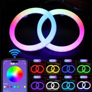 AkiHalo BT RGBW + Amber Cotton Angel Eyes Halo Rings for Car Headlight Retrofit Turn Signal Bluetooth APP For Subaru BRZ Toyota GT 86