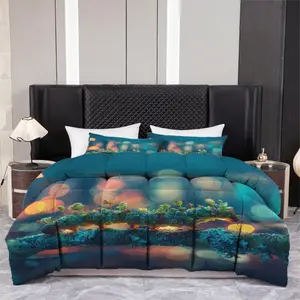3pcs (1 comforter + 2 pillowcases) Microfiber Bedding Set, Magical Nature Bokeh Print, All-Season Soft Warm, Wrinkle & Fade Resistant Easy Care, Queen King Full Twin Size for Bedroom Guest Room Home Dorm