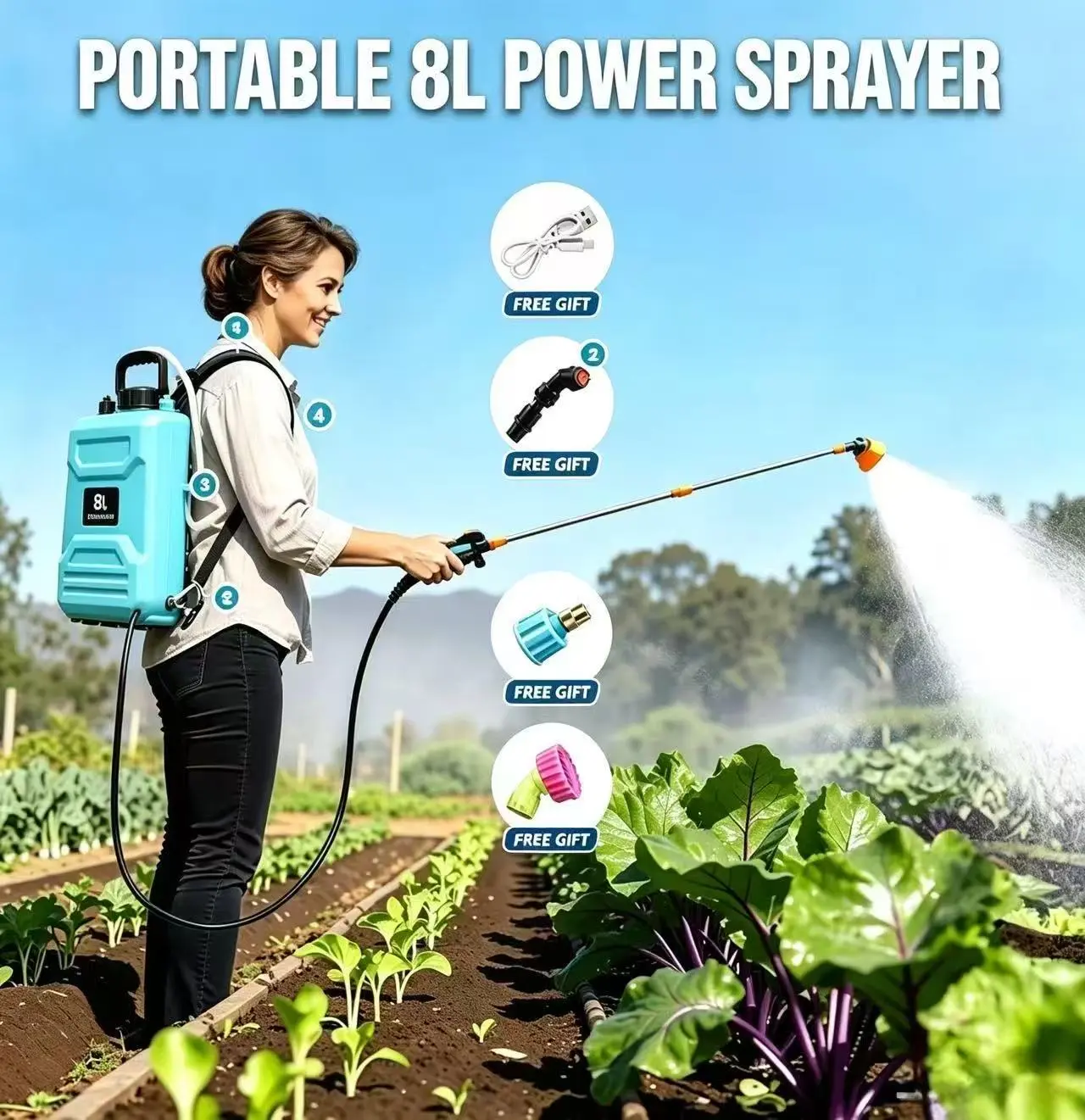 2.5 Gal Electric Backpack Power Sprayer, Rechargeable Battery-Operated Sprayer with Adjustable Multi Spray Nozzle Sprinkler for Weeding, Watering (Batteries Included)