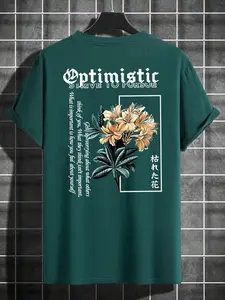 Men's Plus Size Floral & Letter Print Round Neck Tee, Casual Short Sleeve T-shirt for Summer, Fashion Men's Clothes for Daily Wear, Casual Fashion Comfy