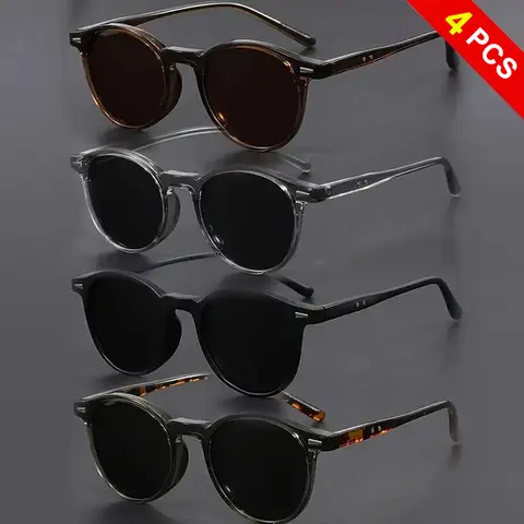 Unisex 4-Pcs Tinted Polarized Lens Full Rim Sports Sunglasses Set - Lightweight Nylon TR 90 Small Oval Frame, Modern American-Korean Style, Ideal for Driving, Great Gift