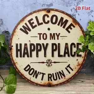 Welcome to My Happy Place Round Sign Ideal for Home Terraces Porches Cafes and More Perfect for Door Decor and Wreath Enhancement