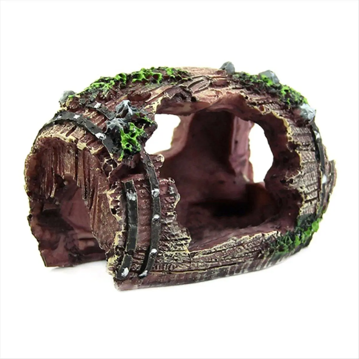 Brown Resin Barrel-Shape Cave Aquarium Decoration, Hiding Spot & Background Item for Fish Tank Landscaping Accessories