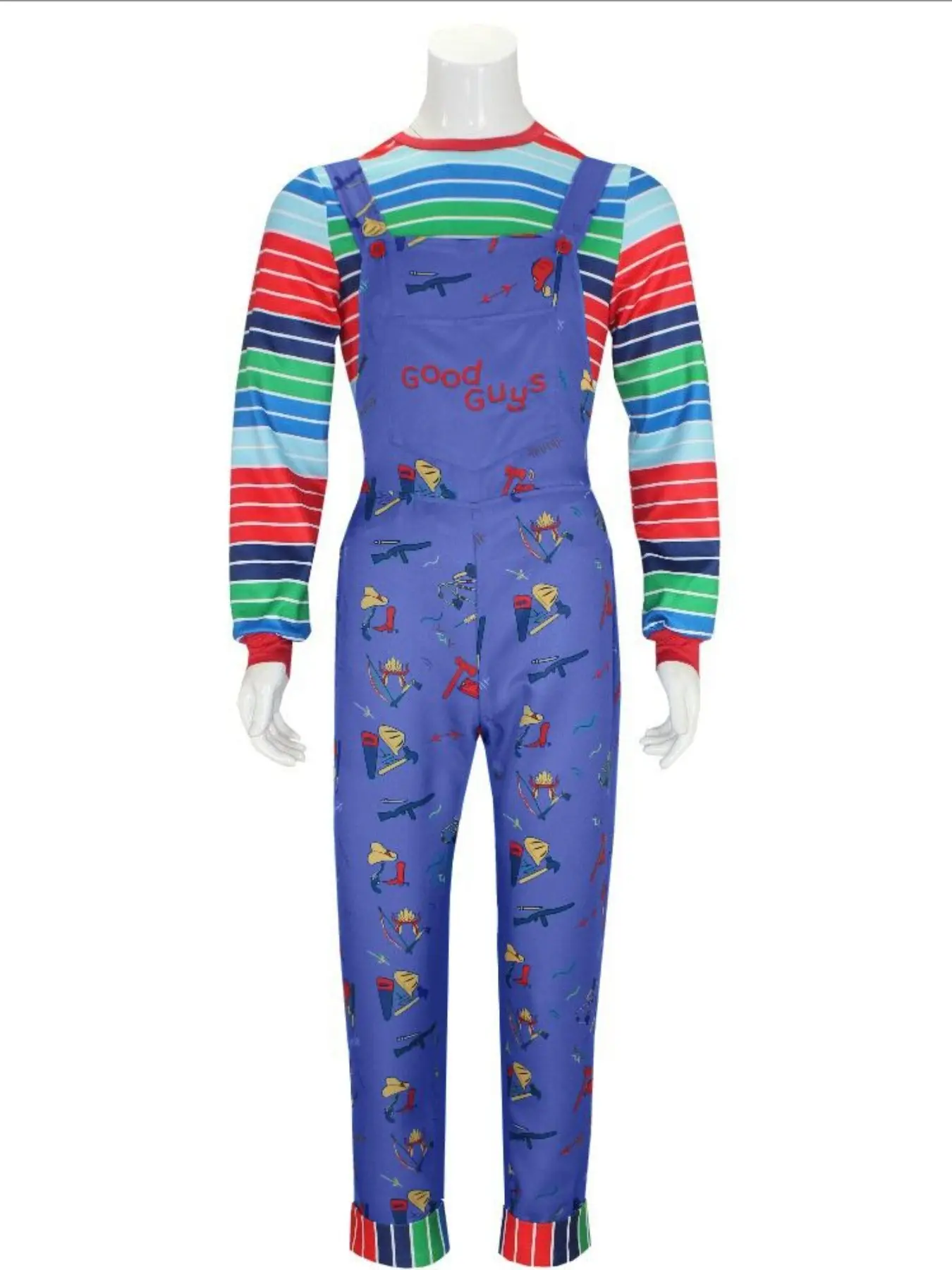 Adult Chucky Cosplay Party Role Play Costume with Striped Shirt and Jumpsuit for Chucky Overalls Halloween Costumes Clothes Clothing Sets