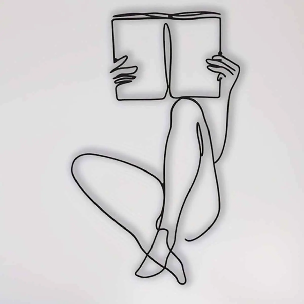 Metal Line Art Woman Reading a Book Wall Decor, Modern Art Decoration, Minimalist Creative Decor, Wall Hanging for Home Living Room and Bedroom