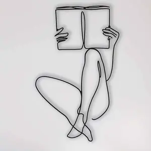 Metal Line Art Woman Reading Book Design Wall Decor, Art Wall Decoration, Modern Home Decor, Minimalist Design Creative Wall Hanging Decor, Wall Hanging Swag for Home Living Room Bedroom, Poster