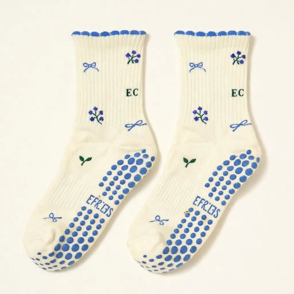 Shapes Studio effortless club Crew Calf Grip Socks, Cutest Fruits Pilates Socks, Non-Slip Socks, Barre Yoga Fitness, Blueberry