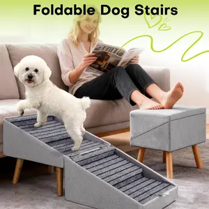 17'' Dog Stairs Ramp for Couch | Wooden Ottoman Ramp for Sofa or Short Bed | for Senior,Small, Medium Dogs, Dachshund | 2-in-1 Convertible Home Step Stool with Wood Foot