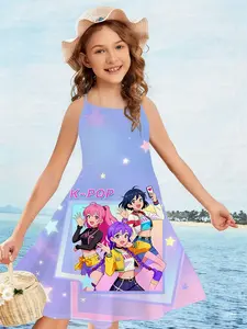 Gradient Starlight Kpop Girl Group Girls' Strapless Dress, Blue Gradient Selfie Feel 3D Print, Casual Slim-Fitting Birthday Dress