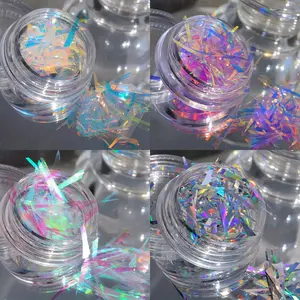 4 Jars Irregular Holographic Laser Nail Glitter Flakes, 3D Iridescent Glass Paper, Cute Shiny Nail Art Decor for Manicure Gift