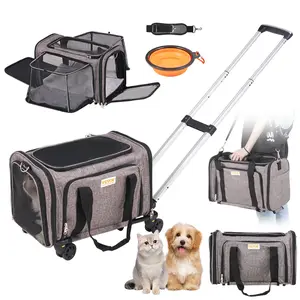 VEVOR Cat Carrier with Wheels, TikTokShopBlackFriday, Airline Approved Rolling Pet Carrier with Telescopic Handle and Shoulder Strap, Dog Carrier with Wheels for Pets, with 1 Folding Bowl