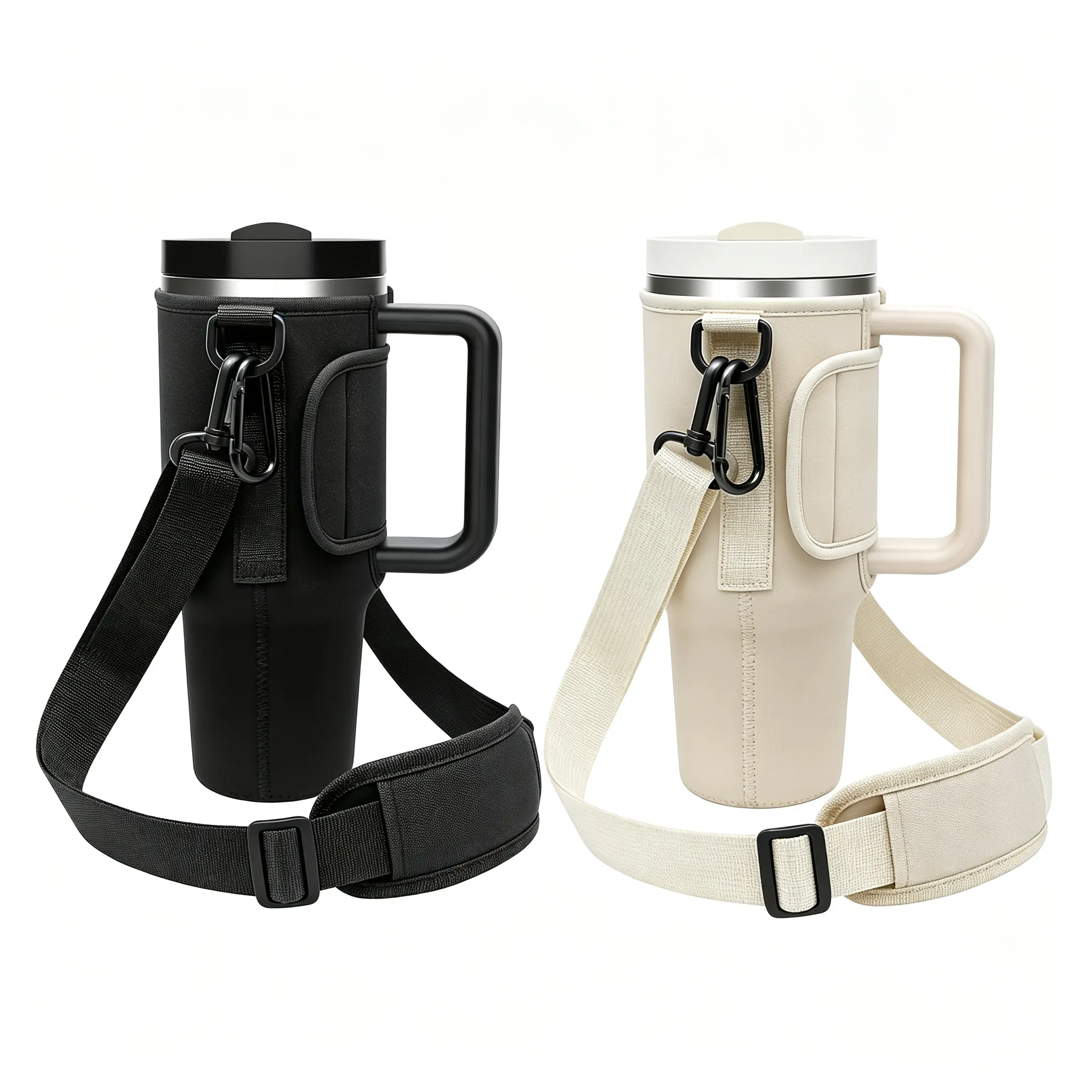 1PCS/2PCS Tumbler Holder Crossbody Bag with Adjustable Strap Detachable Carabiner Side Pocket Neoprene Tumbler Sleeve Carrier For 30oz 40oz  Cup Hands Free Water Bottle Pouch Gym Hiking Travel Outdoor Tumbler