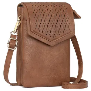 1pc Women's Multi-functional Phone Crossbody Bag Vegan Leather Hollow Design Small Messenger Bag with Card Slots Adjustable Strap Casual Daily Purse for Ladies