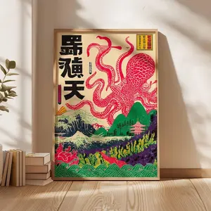 [SALE UP TO 50% + FREE SHIP] Japanese Octopus Art Print, Vintage Ukiyo-e Sea Monster Poster, Japanese Wall Decor, Tentacle Illustration, Unframed Retro Print