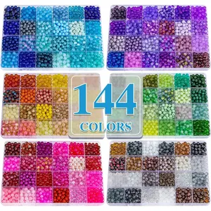 XSEINO About 7200PCS 6mm Glass Beads Bracelet Making Kit,144 Assorted Colors Crystal Glass Beads for Bracelet and Jewelry Making and DIY Crafts,Friendship Gifts,to Give to Friends, Family