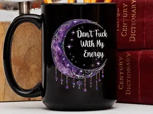 Don't Fuck With My Energy Mug, Purple Moon Mug, Witchy Coffee Mug, Wiccan, Witchcraft Gift, Hippie, Dark Academia Cup, Pagan Tea Cup