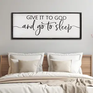 Give It to God and Go to Sleep Sign Wall Decor Above Bed 40''*17'' Large Farmhouse Bedroom Decor Wood Guest Room Decor Framed Wall Art Rustic Master Bedroom Essentials Wall Decoration (Black)