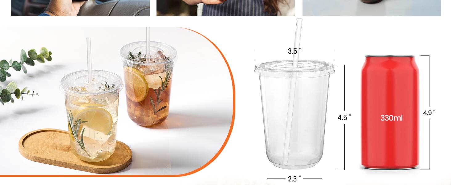 50 Pack 12/16 oz Plastic Cups with Lids and Straws, Clear Disposable Plastic Cups, Heavy Duty Iced Coffee Cups with Leak-Resistant Lids, Cold Drink Cups for Juice, Coffee and Milk Tea & Party To Go