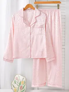 Elegant Satin Fabric Leopard Print Set, Long Sleeve & Pants Suit, Versatile Home Wear & Outerwear Fashion, Comfortable Design