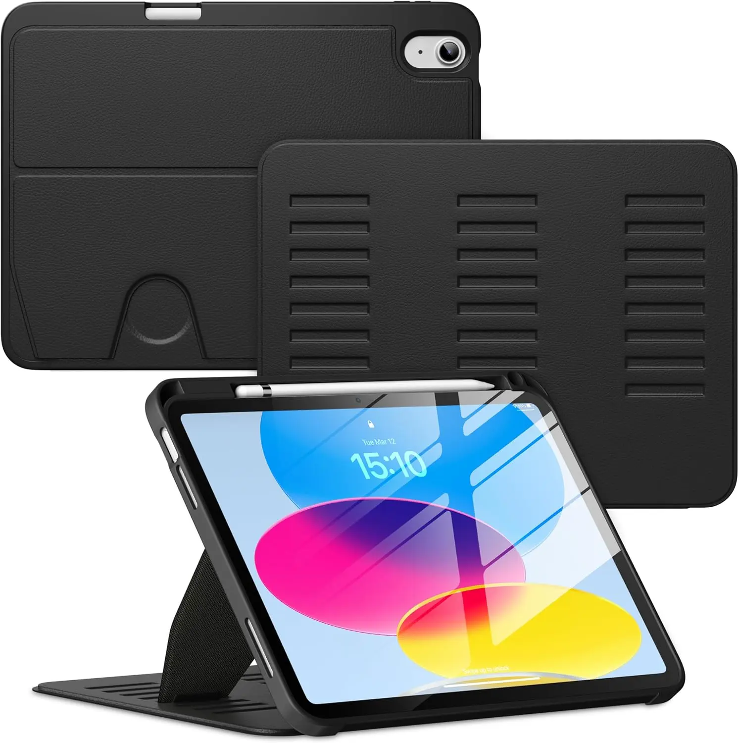 Case for iPad (A16) 11-inch 2025 and iPad 10th/11th Generation 10.9 Inch 2022,Multiple Angles Magnetic Stand Cover,Shockproof Back,Pencil Holder,and Auto Sleep/Wake,Black