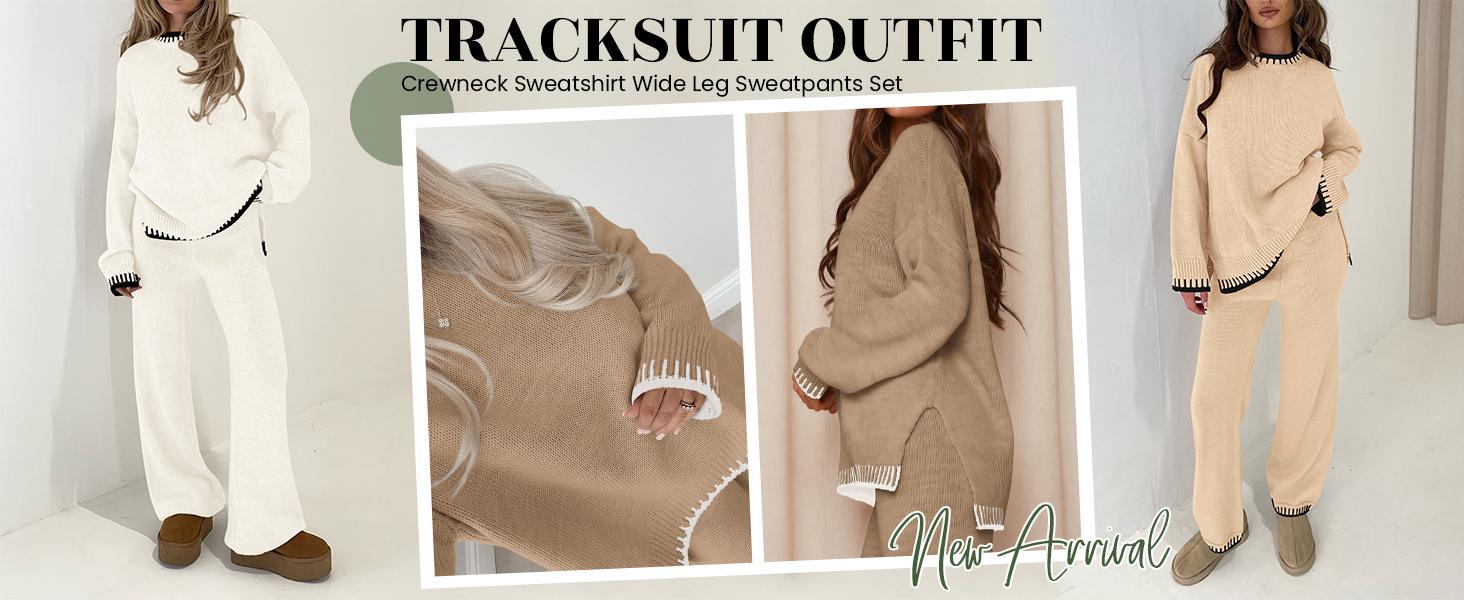 PrettyGarden Women's 2 Piece Knit Sweater Outfit Casual Long Sleeve Pullover Wide Leg Pants Tracksuit Loungewear Set