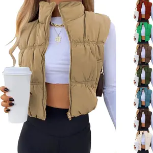 SCUSTY Women's Lightweight Sleeveless Cropped Puffer Vest Zip-Up Stand Collar with Gilet Pockets