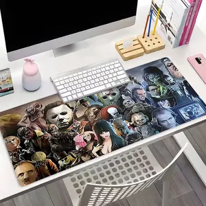 Classic Horror Movie Characters Large Extended Gaming Mouse Pad, Scary Spooky Aesthetic Desk Mat, Desk Accessories, Non-Slip Rubber Base Stitched Edges,Suitable For Computers, Laptops, Offices, Homes, Schools, Great Gift For Family And Friends