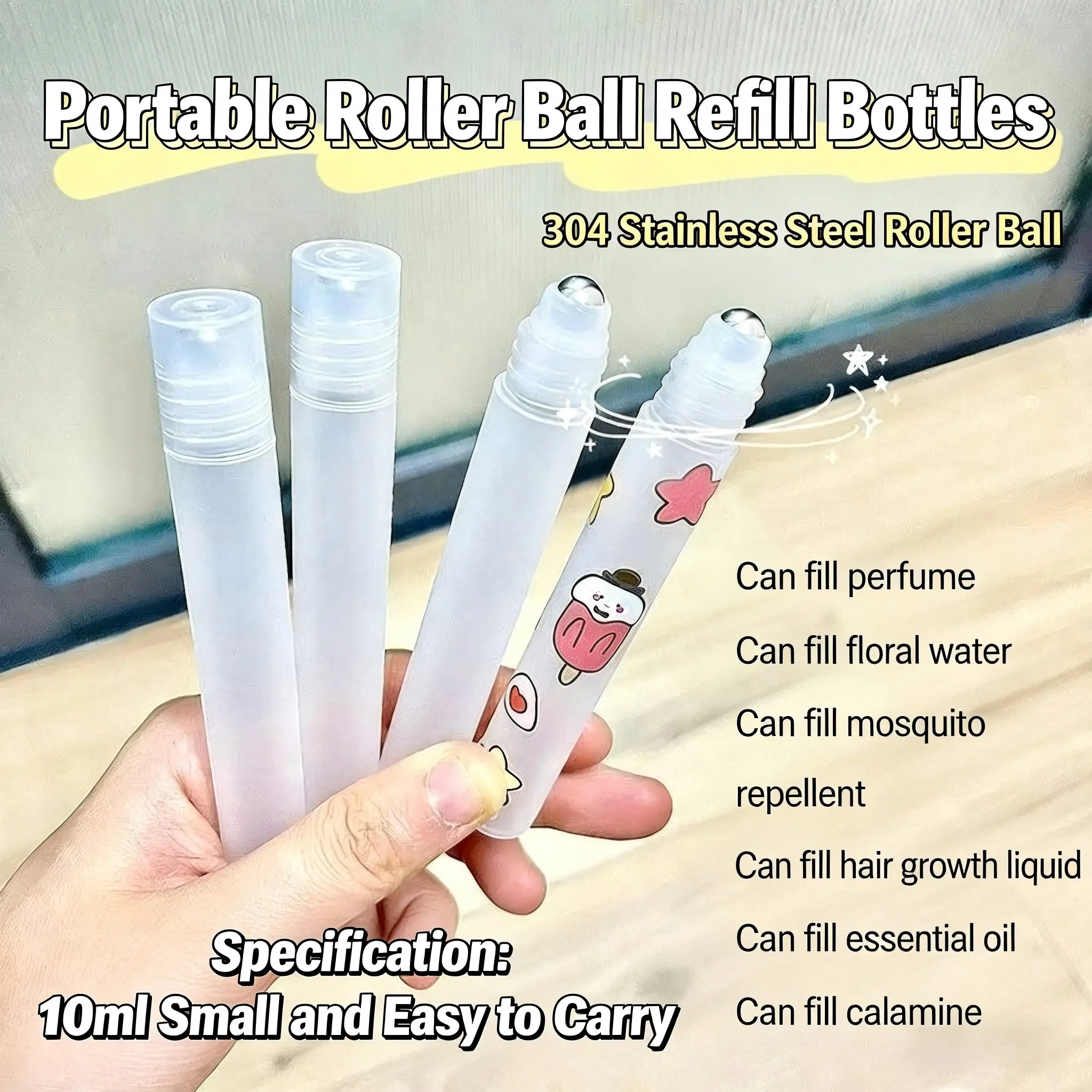 Portable Compact Lightweight 10ML Refillable Roller Ball Bottle, Travel Cosmetic Tool Perfume Atomizer, 304 Stainless Steel Ball, Reusable Spray Container for Daily & Travel Use