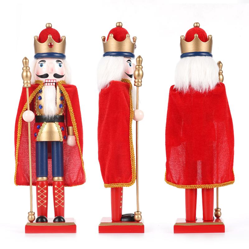 38CM Christmas Wooden Nutcracker Vintage Statue Creative Puppet Handmade European Style Model Red King Doll Christmas Gift Home Decoration