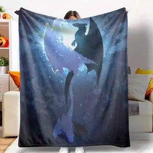 Celestial Dragon Flannel Blanket, Yin and Yang Dragon Print, UltraSoft, Warm, Lightweight, Durable, Perfect for Sofa, Bed, Living Room,Travel, Meditation Room,Makes a Great Gift for Dragon Lovers,Fantasy Fans.