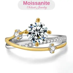 Solarii 925 Sterling Silver Two-Tone Round Cut Synthetic Moissanite Women’s Engagement Ring 1.0ct D Color VVS Synthetic Moissanite Premium Jewelry