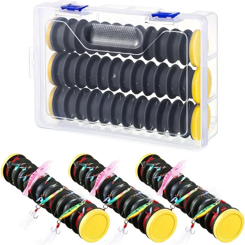 3 Pcs Fishing Line Storage Holders Organizer with 12 Line Slots Keep Your Fishing Lines Entanglement Free Fishing Line Spooler Winder Fishing Line Hook Leader Keeper with Rigging Spools