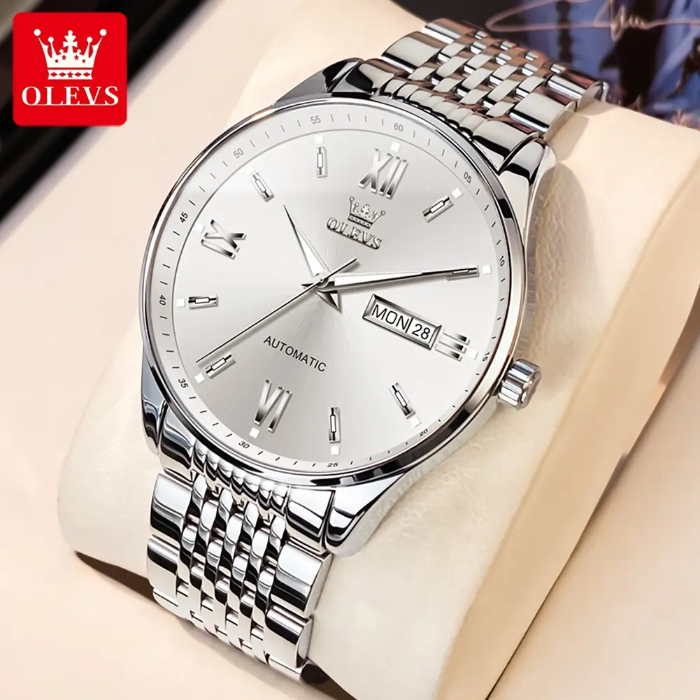 Celebrity endorsement OLEVS brand simple new men's watch flagship luxury high-end business style luminous waterproof automatic mechanical watch 6777