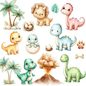 3 Sheets Cute Watercolor Dinosaur DIY UV DTF Rub On Transfer Stickers Crafts, Junk Journal, Tumbler Glass Jars, Coffee Mugs Cup Wraps, Bottles Vase, Laptops Phone Cases, Greeting Cards Decal Stickers, Illustration, Scrapbooking, Holiday Gifts, Home Decor