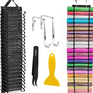 48 Compartments Vinyl Roll Storage, Vinyl Roll Holder Organizer, VinylStorage Rack Wall Mount/Over The Door for Craft Room Organizers and Storage LengthenedBlack