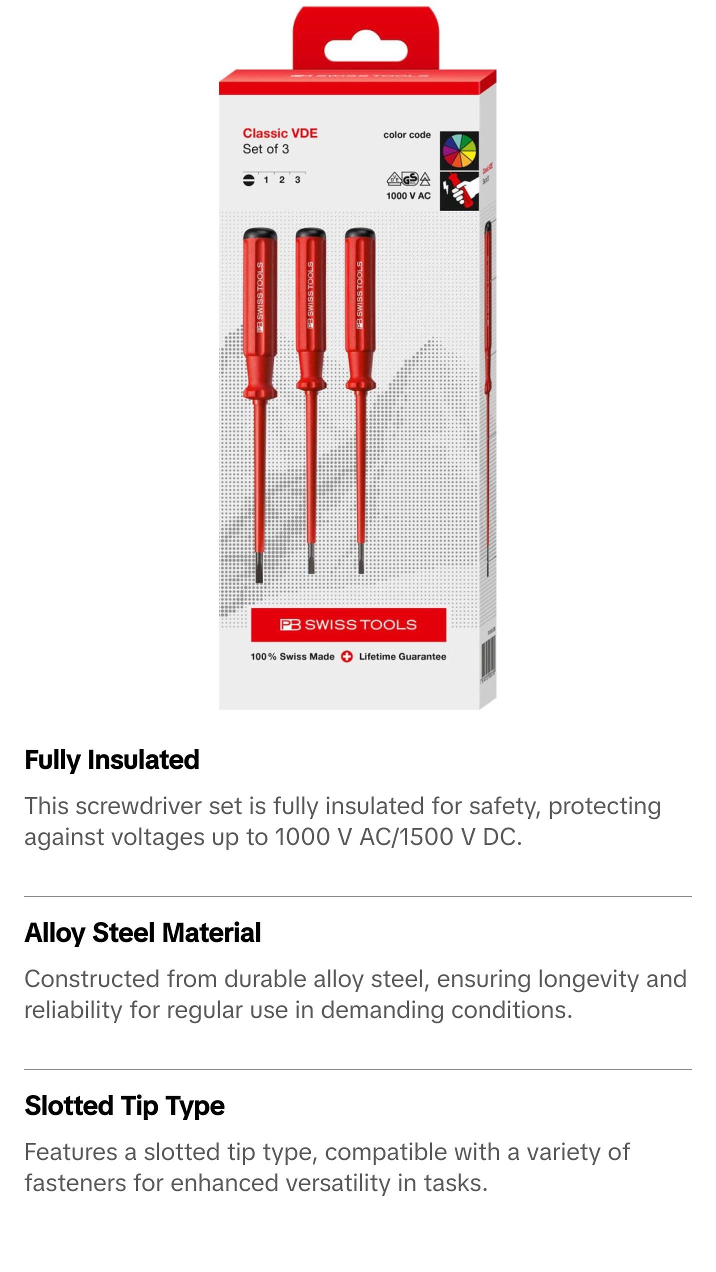 PB Swiss Tools PB 5539.CBB Classic VDE screwdriver set, fully insulated up to 1000 V AC/1500 V DC