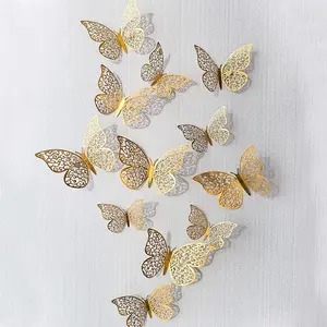 3D Butterfly Shaped Wall Sticker, Creative Hollow Out Decorative Sticker, Beautiful Paper Decal For Party Cake Home Decoration, Adhesive Stickers, Decoration Items