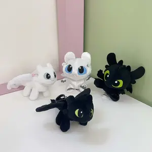 White Black Dragon 10-16CM Clip Pendant Keychain Clip Pendant Keychain Plush Stuffed Animal Dolls Toy