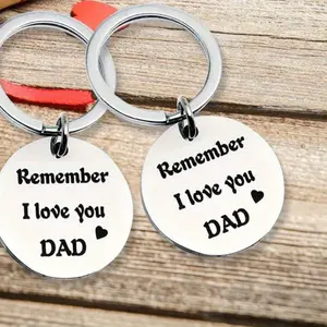 2pcs Stainless Steel Engraved Keychain "Remember I Love You Dad" - Heartfelt Gift for Father's Day, Polished Round Keyring with Sentimental Message, Memorial Keyring | Polished Finish | Durable Keyring