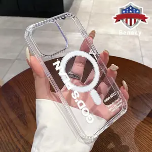 Magnetic Phone Case Supports Wireless Charging Case for iPhone 15 16 14 Pro Max 13 12 11 XR XS Plus E GOD'S PLAN Pattern Non-Yellowing Shockproof Clear Slim Protective Softcase Transparent Acrylic Large Hole Cover